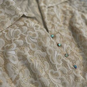 Gorgeous Lace Vintage long sleeve dress with Gold and Iridescent Details